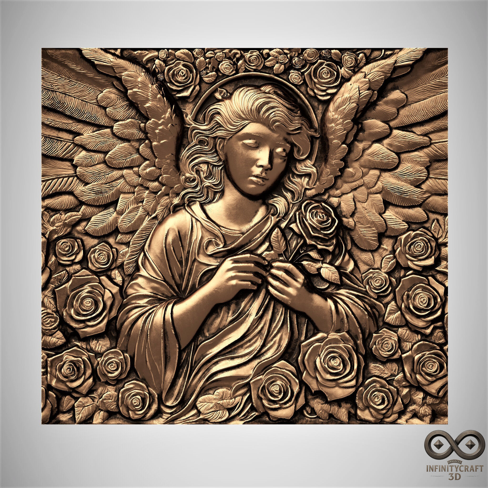 Angel of Roses STL file for 3d printing or CNC or Wood Engraving 3D print model_1