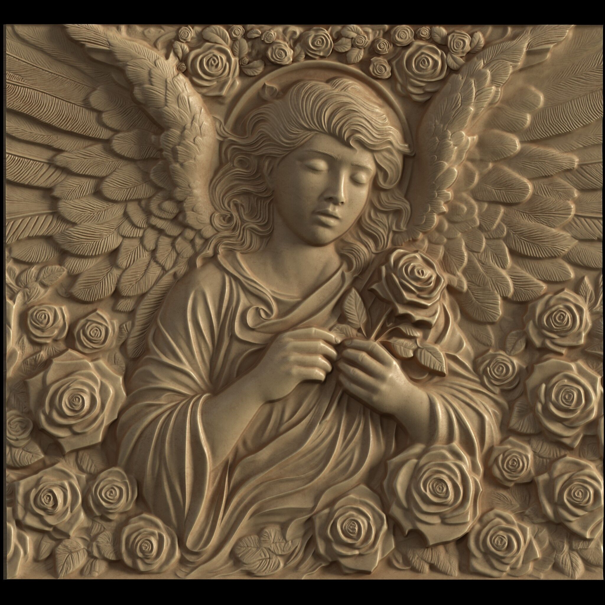 Angel of Roses STL file for 3d printing or CNC or Wood Engraving 3D print model_14