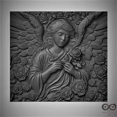 Angel of Roses STL file for 3d printing or CNC or Wood Engraving