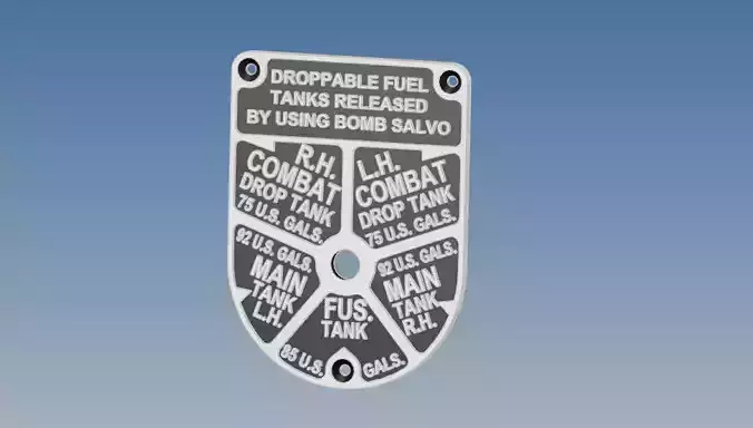 Fuel selector placard - P-51D - 106-48051