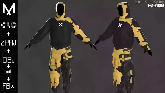 CyberPunk Outfit Male Marvelous designer Clo3d OBJ mtl FBX ZPRJ