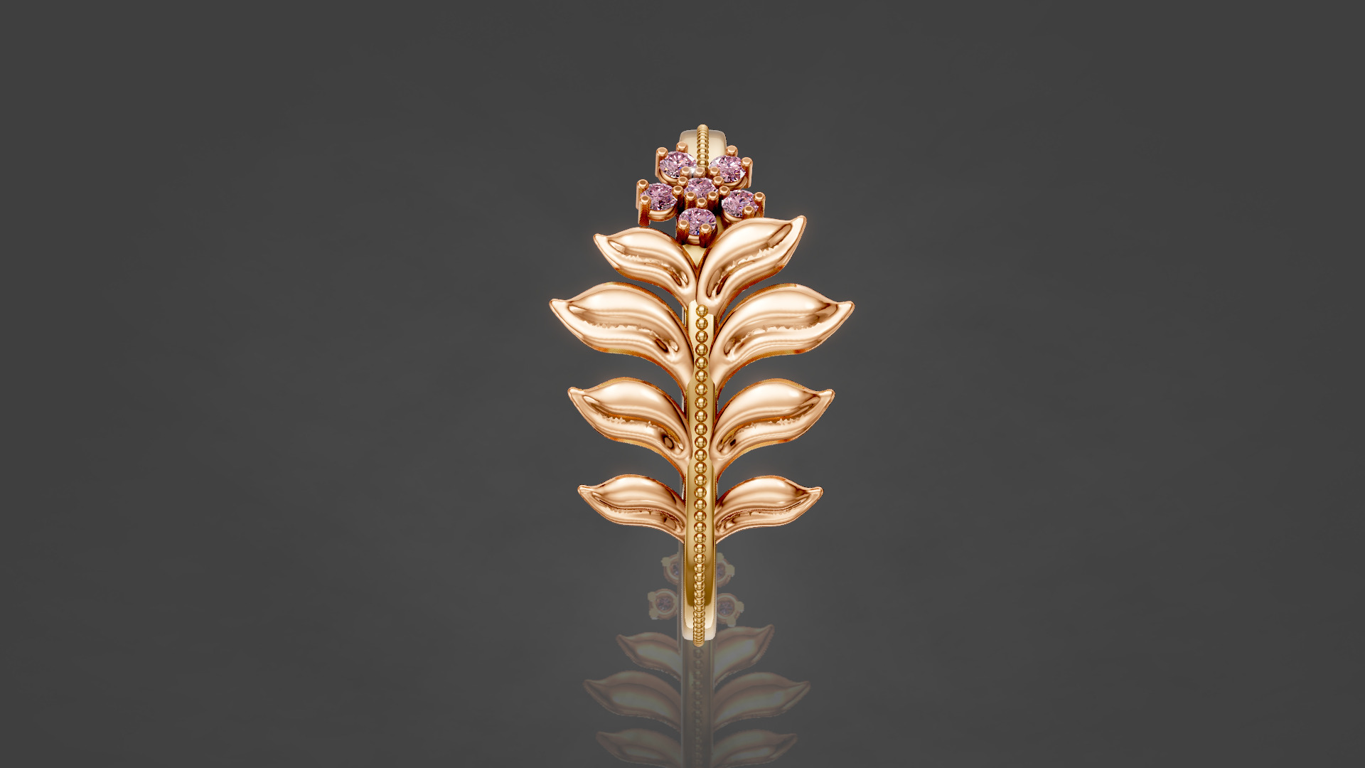 Leaf Diamond Ring with high quality renders 3D print model_6