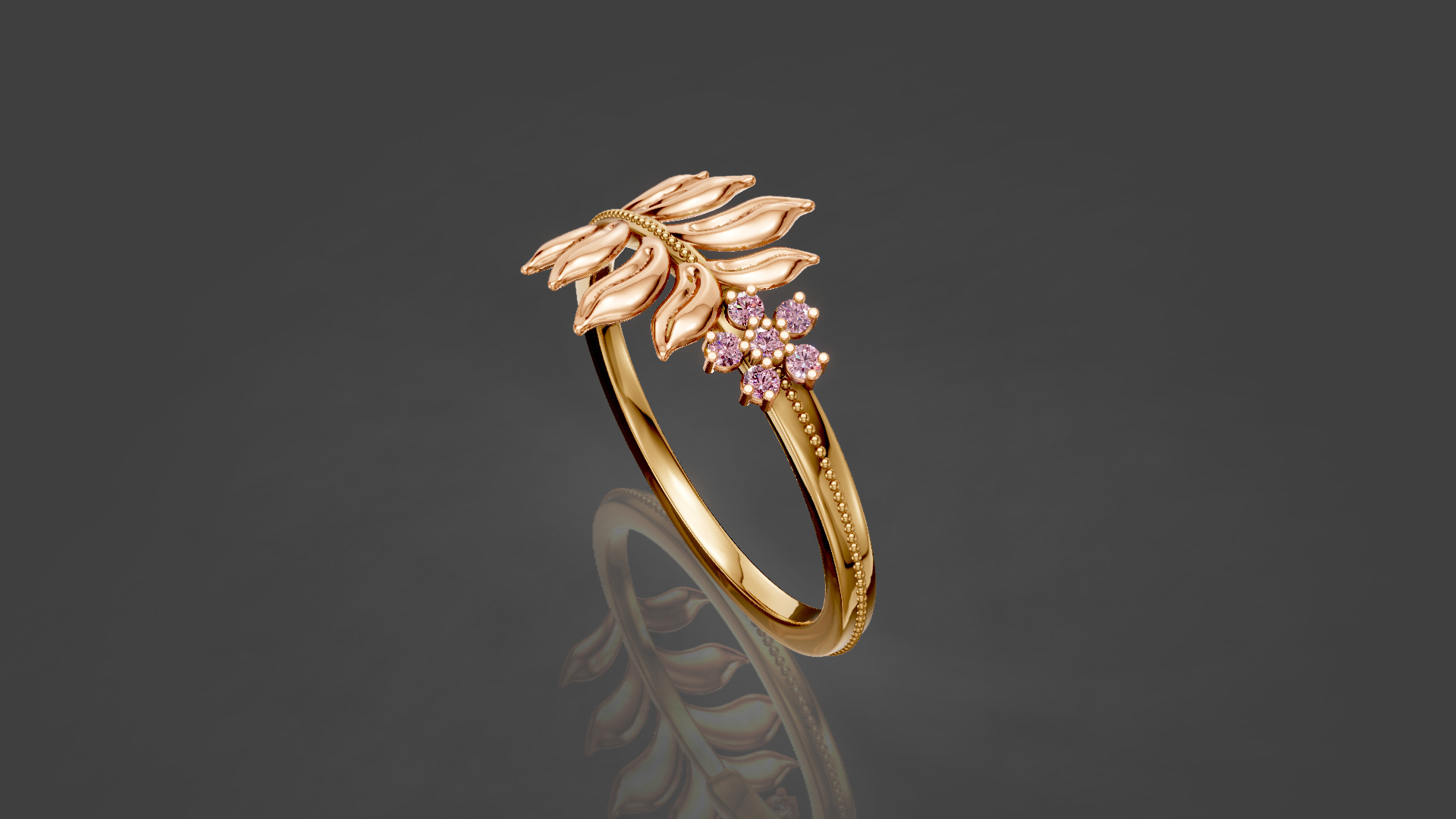Leaf Diamond Ring with high quality renders 3D print model_7