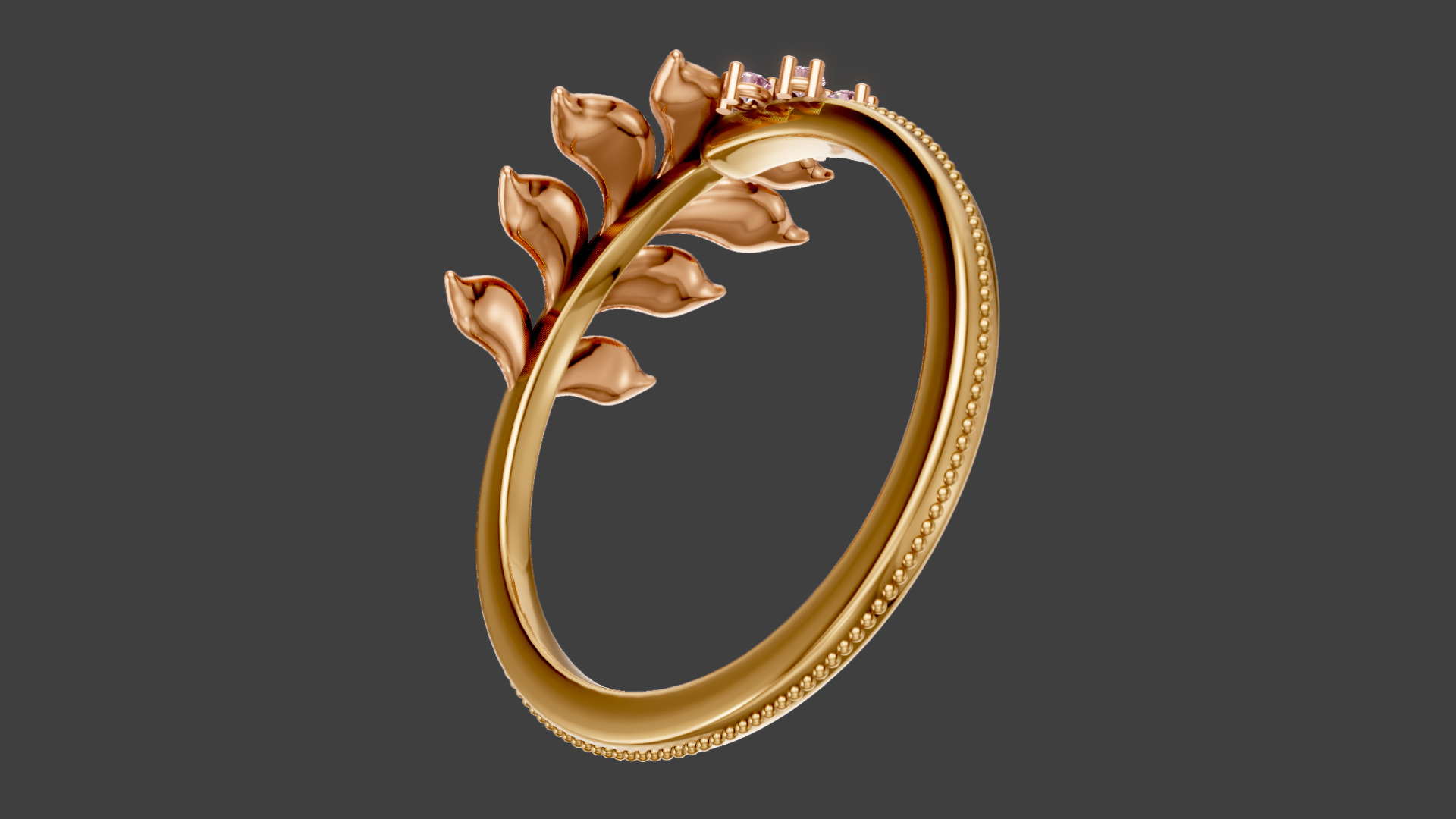 Leaf Diamond Ring with high quality renders 3D print model_5
