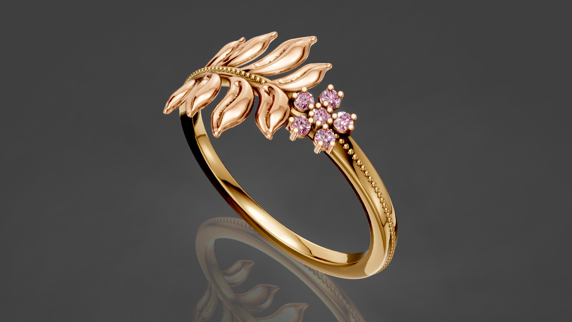 Leaf Diamond Ring with high quality renders 3D print model_4