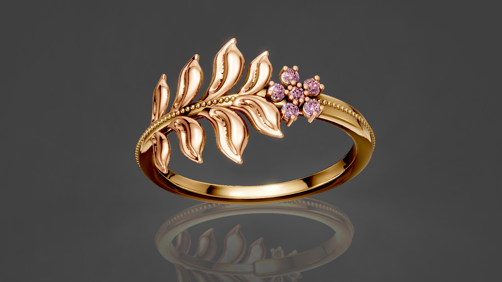 Leaf Diamond Ring with high quality renders 3D print model_3