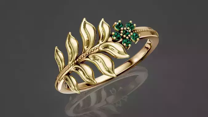  Leaf Diamond  Ring with high quality renders