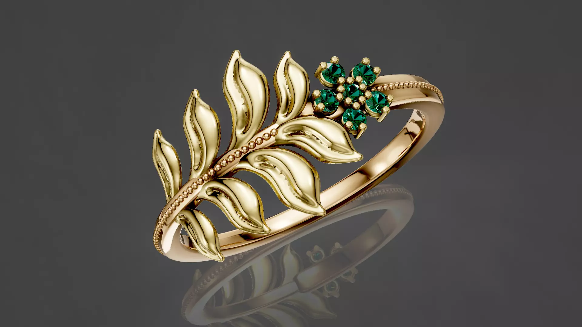 Leaf Diamond Ring with high quality renders 3D print model_0