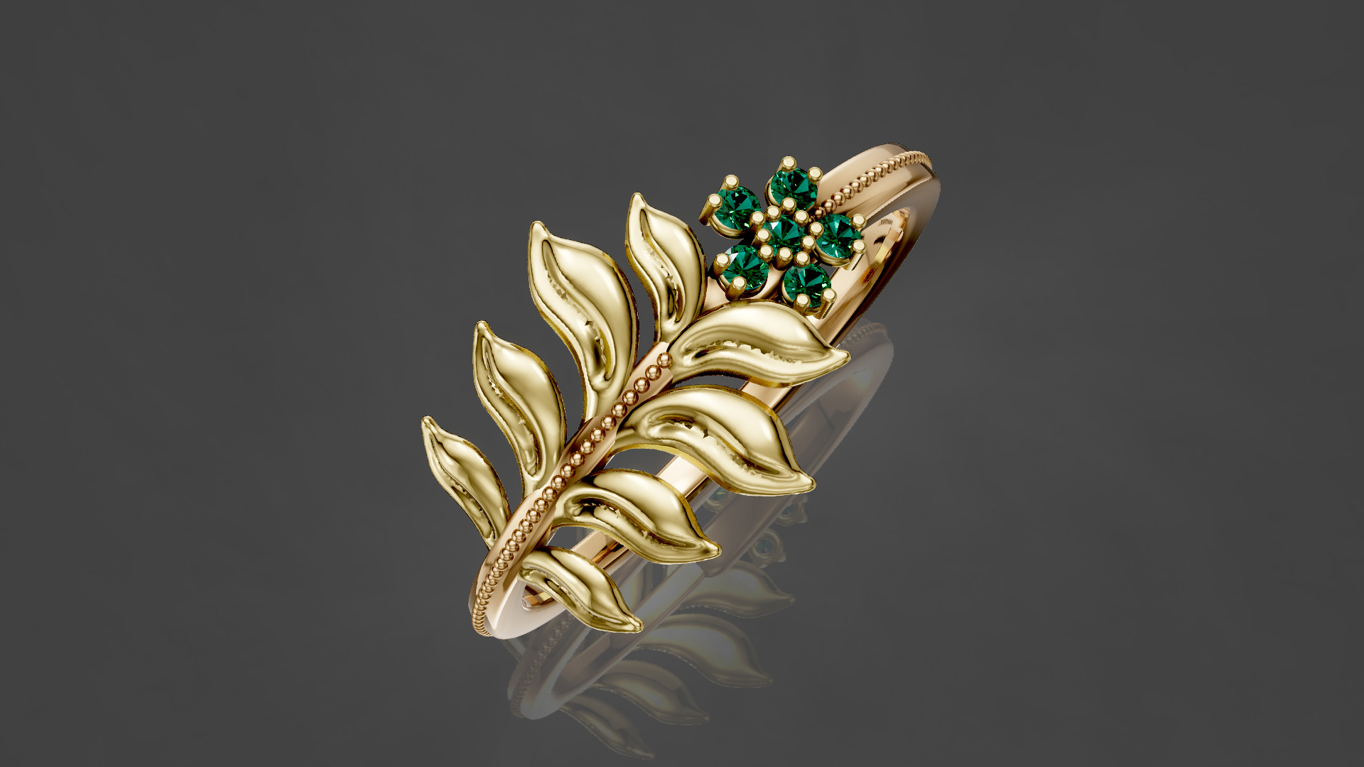 Leaf Diamond Ring with high quality renders 3D print model_8