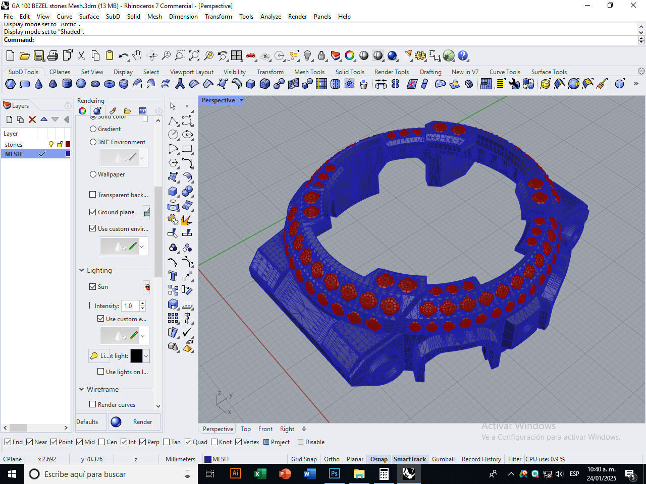 Watch Bezel with 108 Stones Compatible with GA 100 3D print model_6
