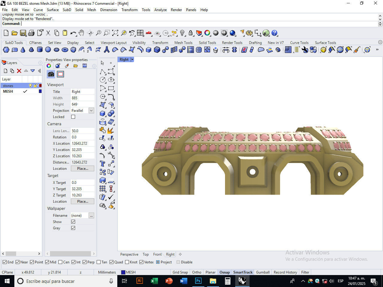 Watch Bezel with 108 Stones Compatible with GA 100 3D print model_15