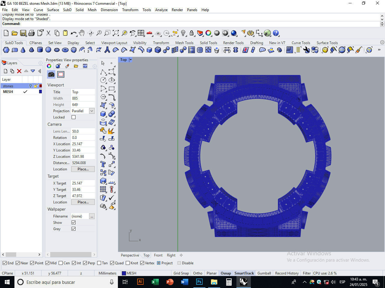 Watch Bezel with 108 Stones Compatible with GA 100 3D print model_10