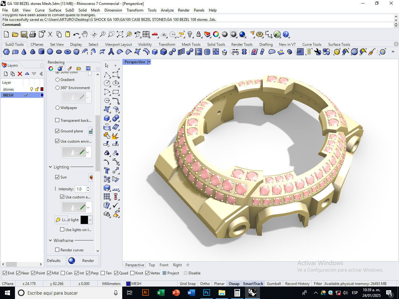 Watch Bezel with 108 Stones Compatible with GA 100 3D print model_4