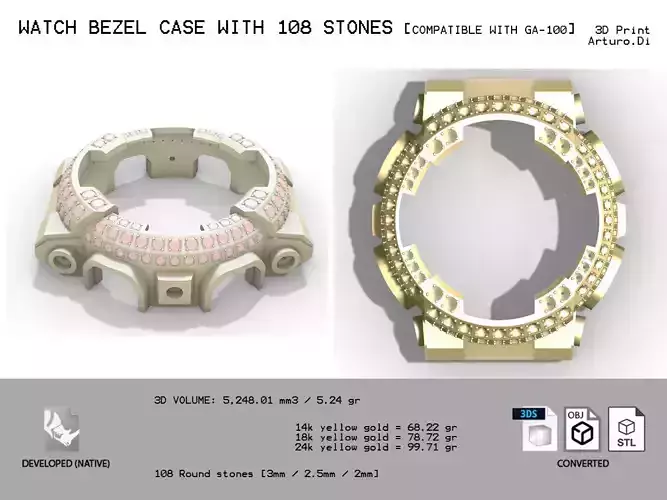 Watch Bezel with 108 Stones Compatible with GA 100
