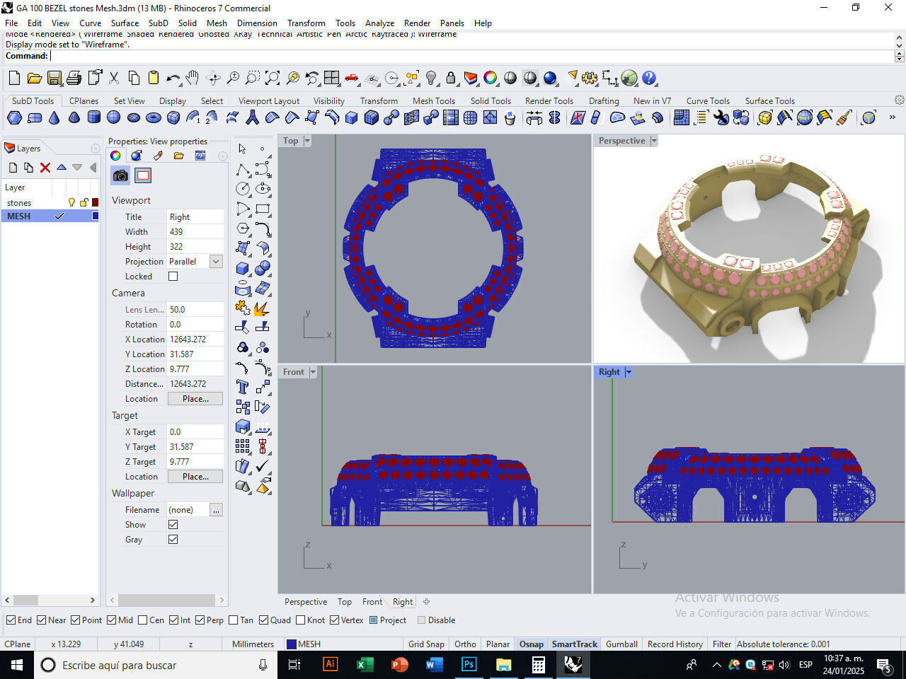 Watch Bezel with 108 Stones Compatible with GA 100 3D print model_3