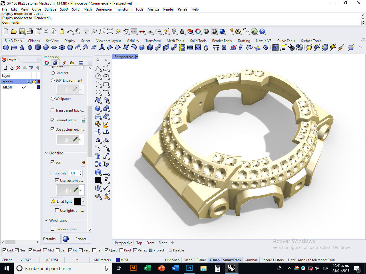 Watch Bezel with 108 Stones Compatible with GA 100 3D print model_9