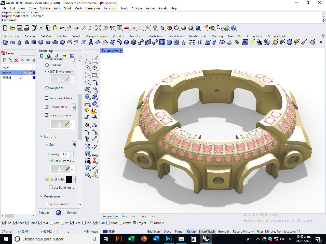 Watch Bezel with 108 Stones Compatible with GA 100 3D print model_18