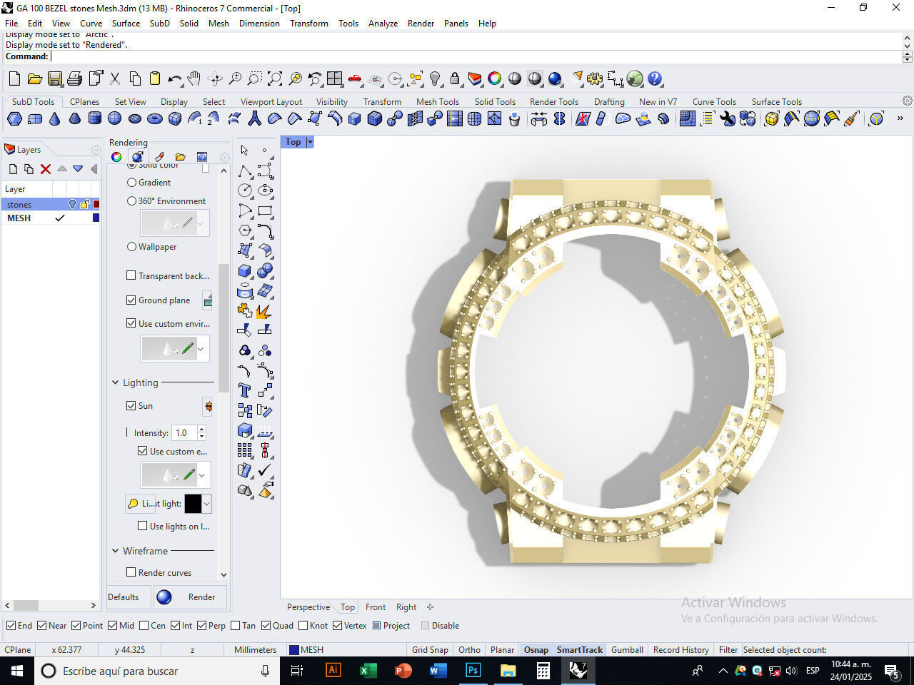Watch Bezel with 108 Stones Compatible with GA 100 3D print model_12