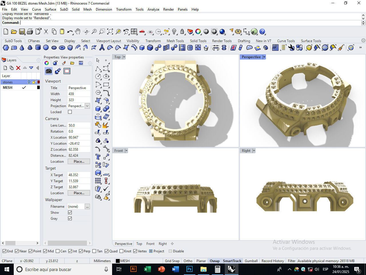 Watch Bezel with 108 Stones Compatible with GA 100 3D print model_2
