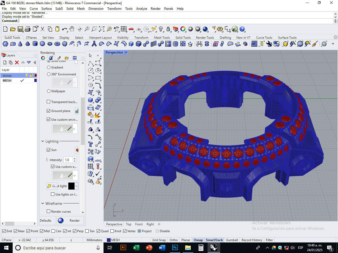 Watch Bezel with 108 Stones Compatible with GA 100 3D print model_16