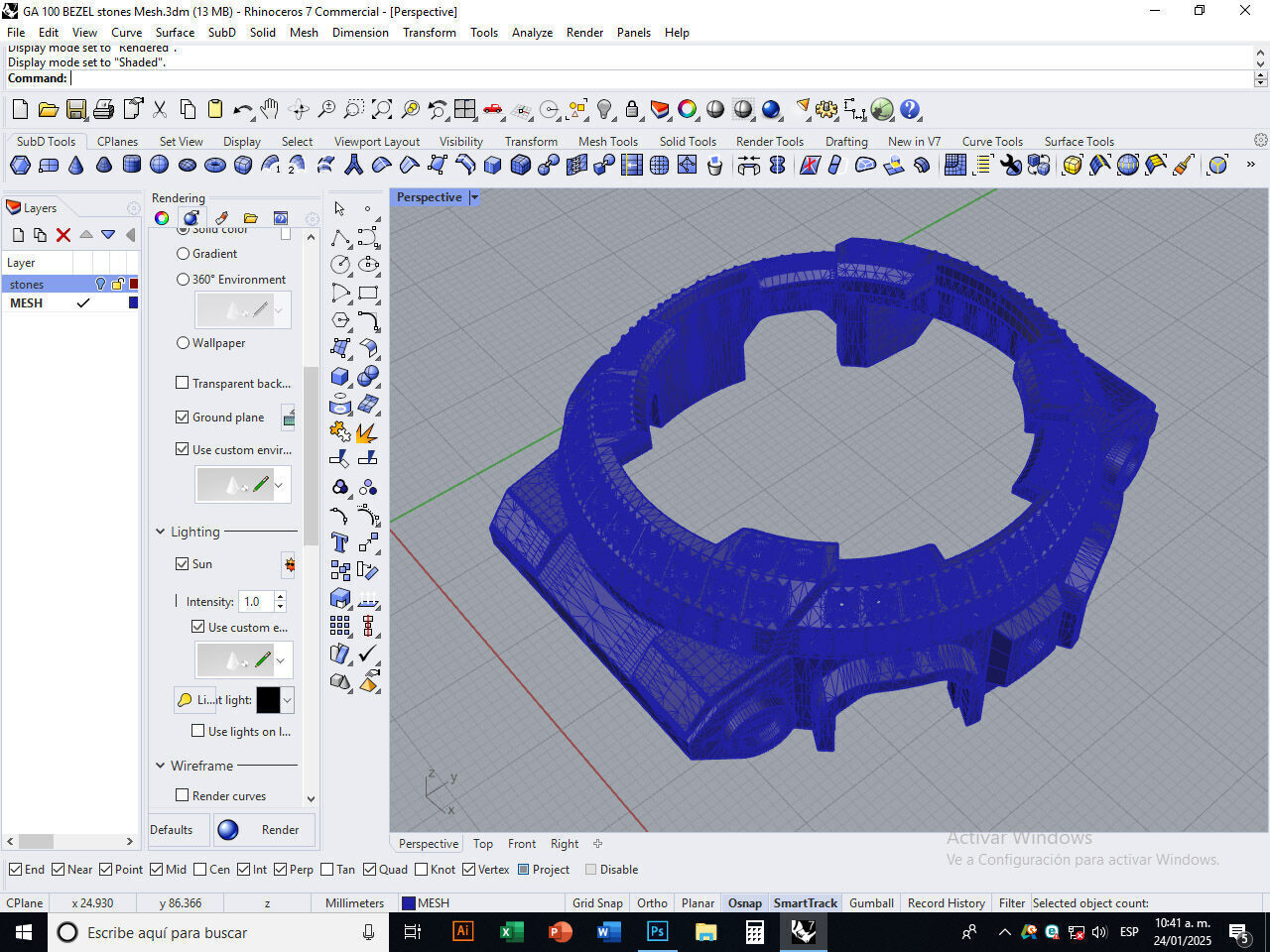 Watch Bezel with 108 Stones Compatible with GA 100 3D print model_7