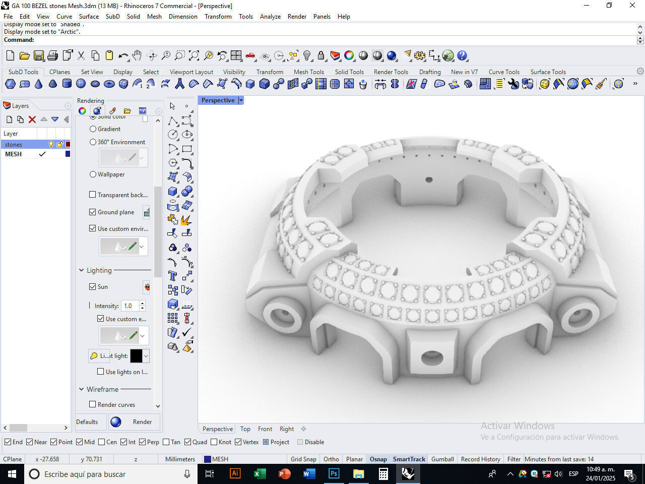 Watch Bezel with 108 Stones Compatible with GA 100 3D print model_17