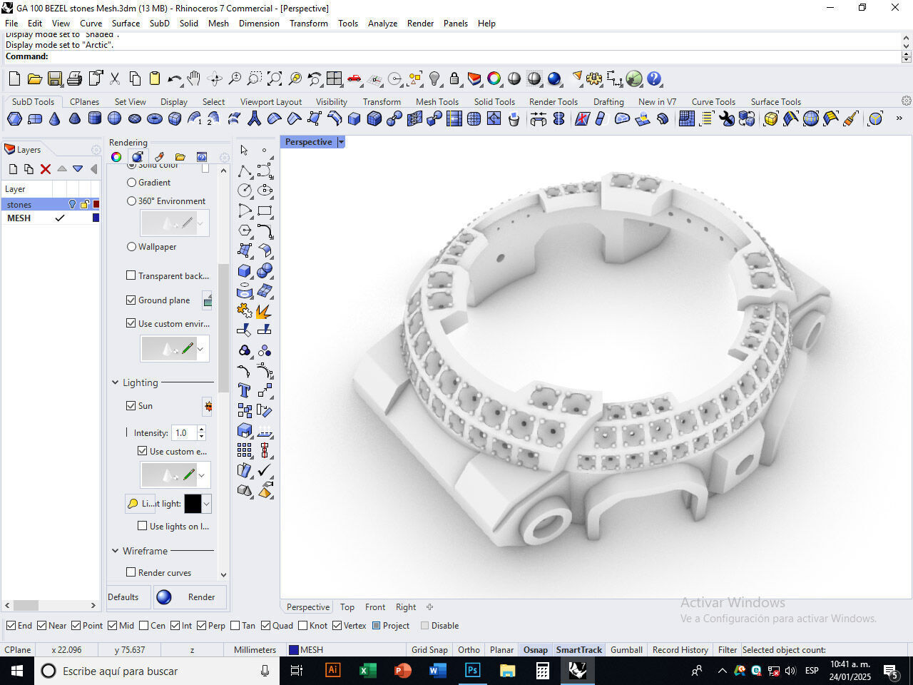 Watch Bezel with 108 Stones Compatible with GA 100 3D print model_8