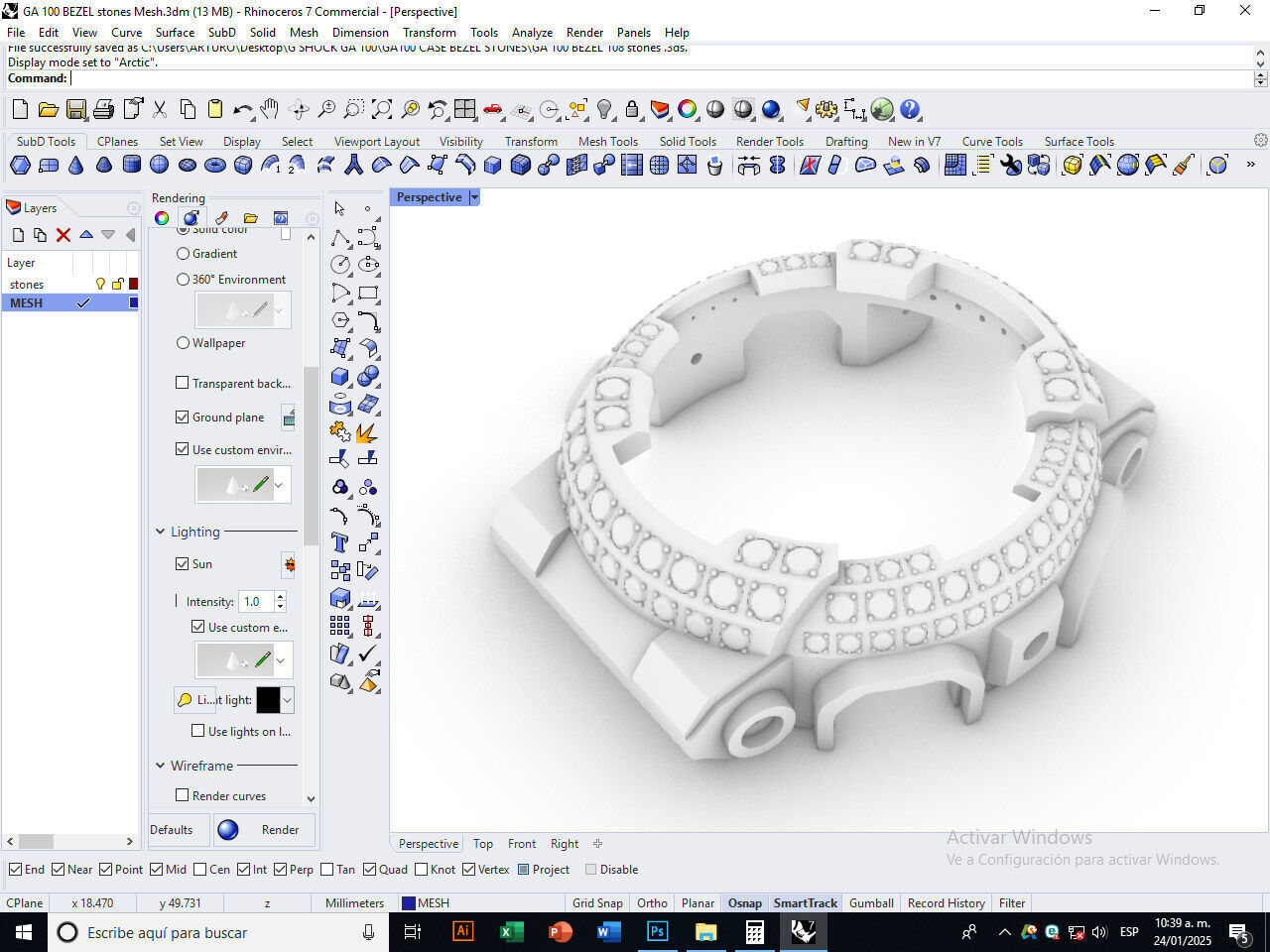 Watch Bezel with 108 Stones Compatible with GA 100 3D print model_5