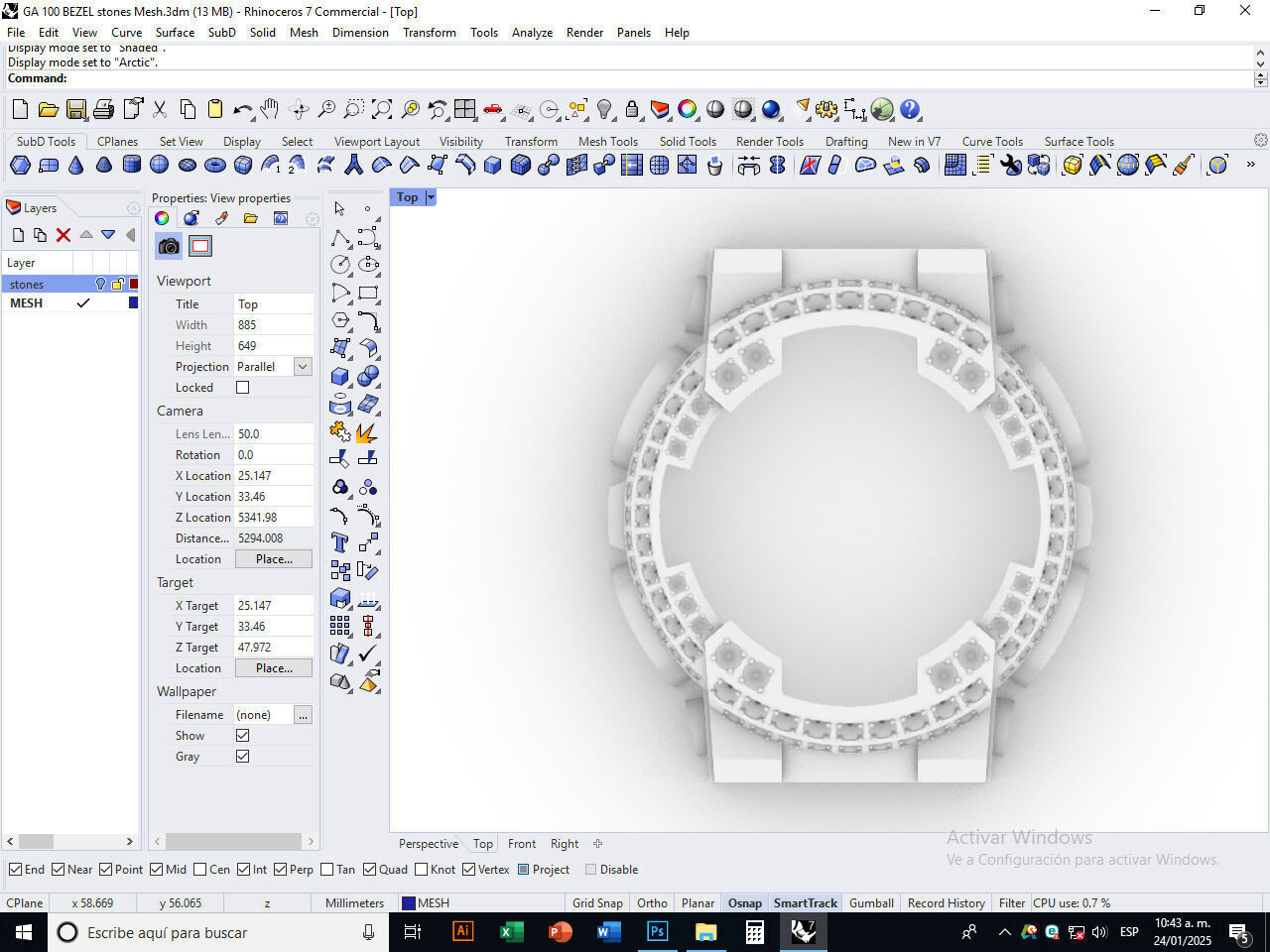 Watch Bezel with 108 Stones Compatible with GA 100 3D print model_11