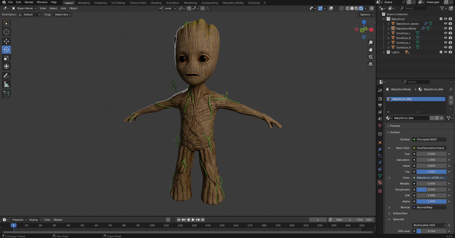 Baby Groot - Realistic and Rigged Low-poly 3D model_11