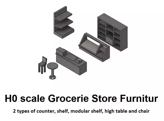 Grocerie Store Furniture - H0 Scale 3D print model