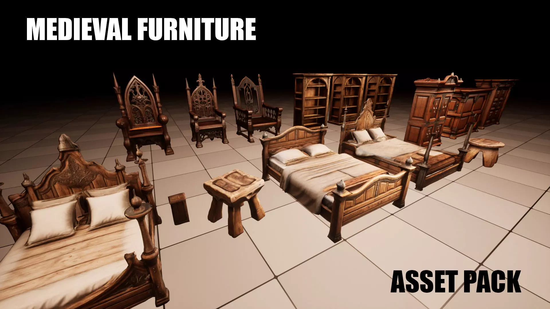 Medieval Furniture Lowpoly Asset Pack Low-poly 3D model_0