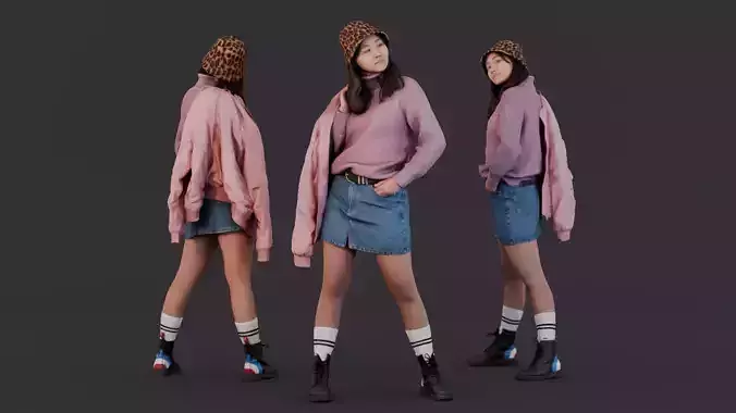 Stylish Young Woman in Cozy Lilac Outfit 3D model