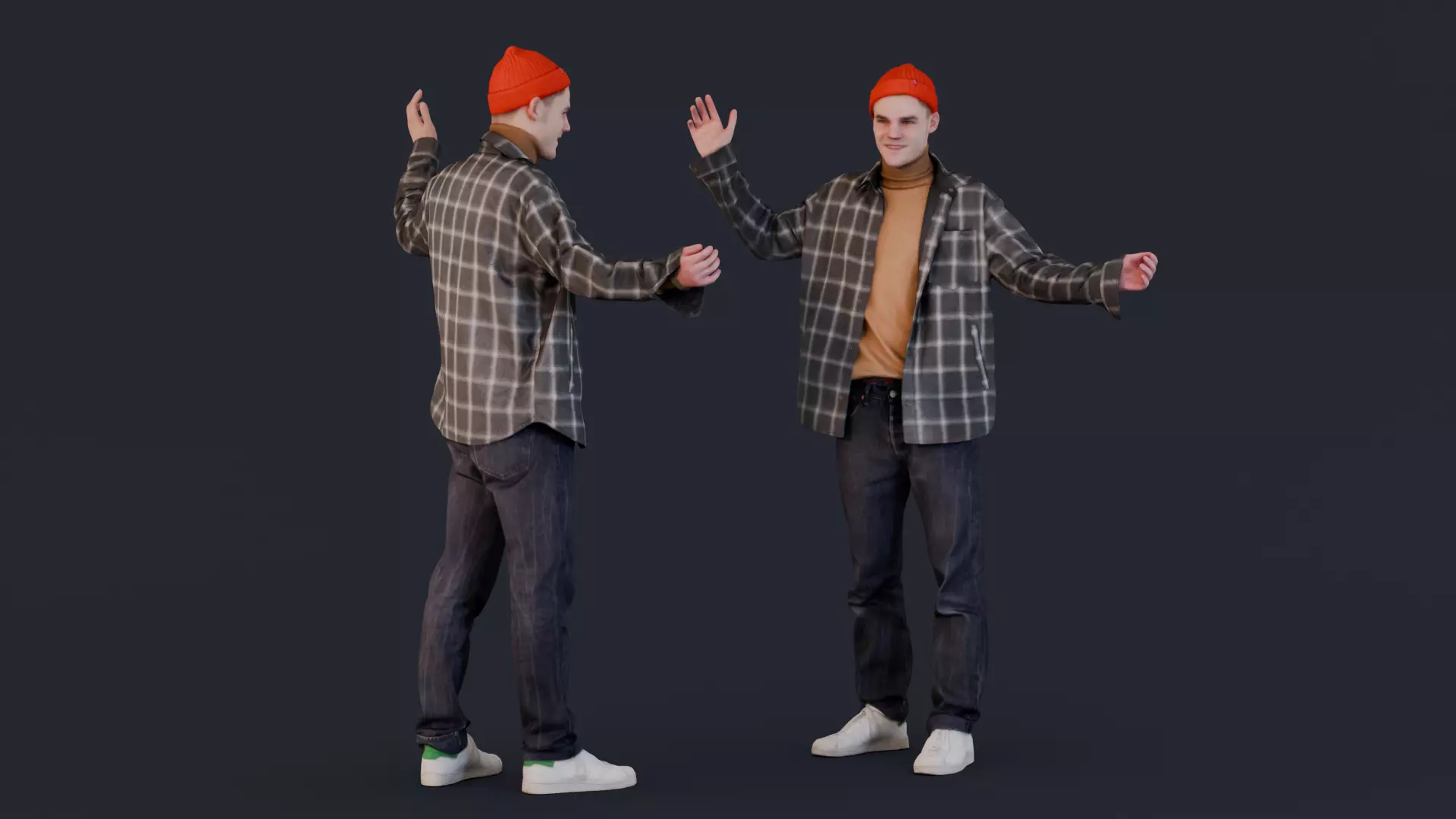 Friendly Casual Guy in Checkered Jacket 3D model_0