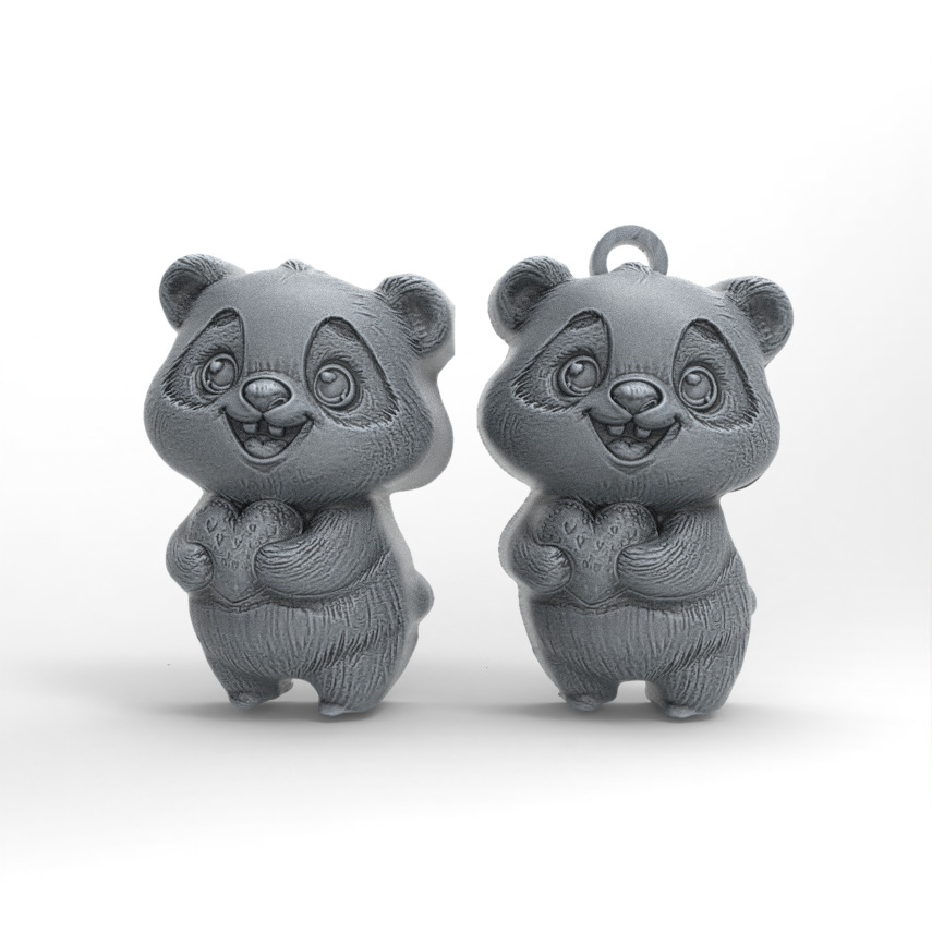 cute panda with heart  3D print model_2