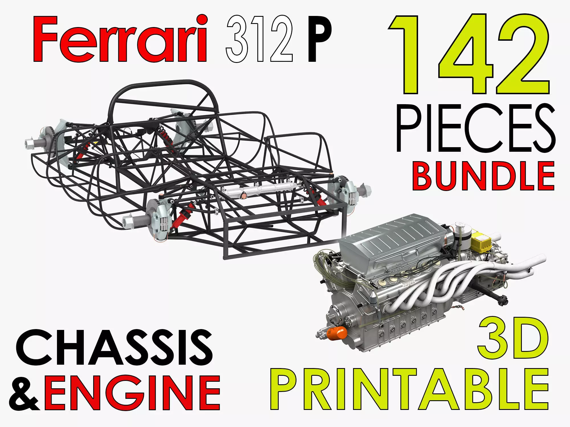 Ferrari 312 P Chassis Frame Undercarriage - Engine Pack Bundle 3D Model Collection_0