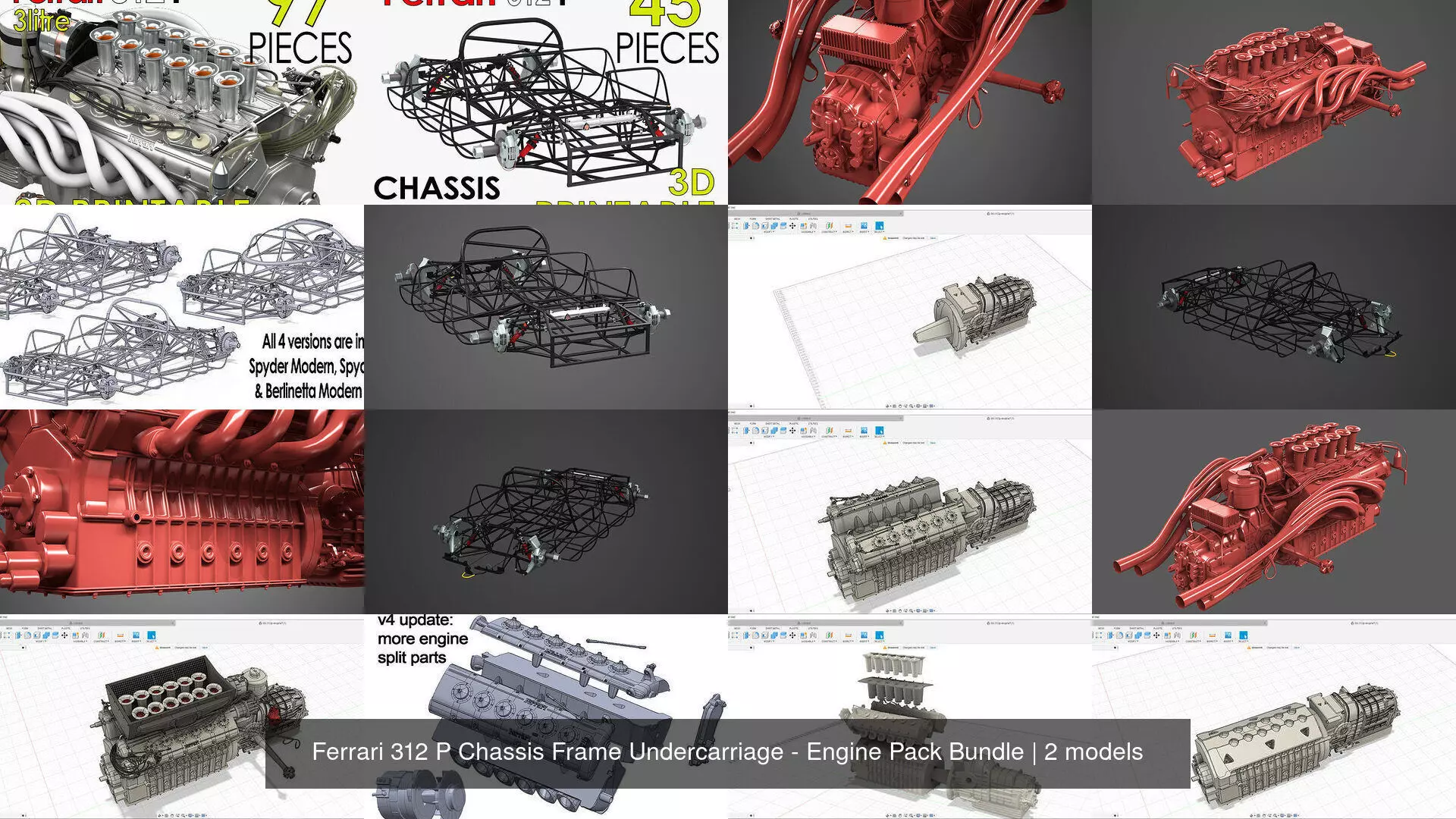 Ferrari 312 P Chassis Frame Undercarriage - Engine Pack Bundle 3D Model Collection_2