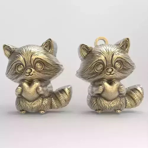 cute raccoon with heart decor 