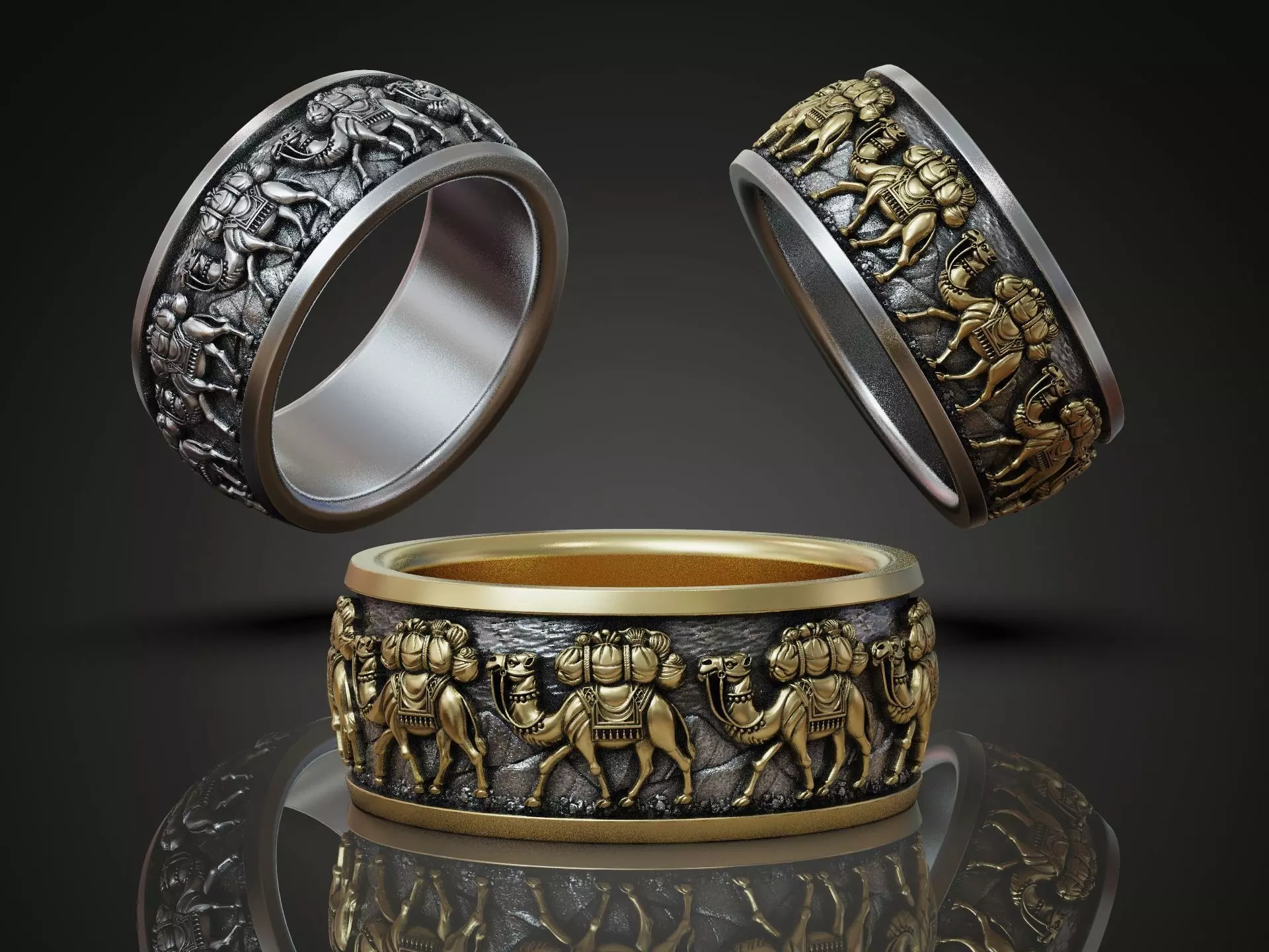 Camel Caravan Band Ring with Excellent Detailing 3D print model_0