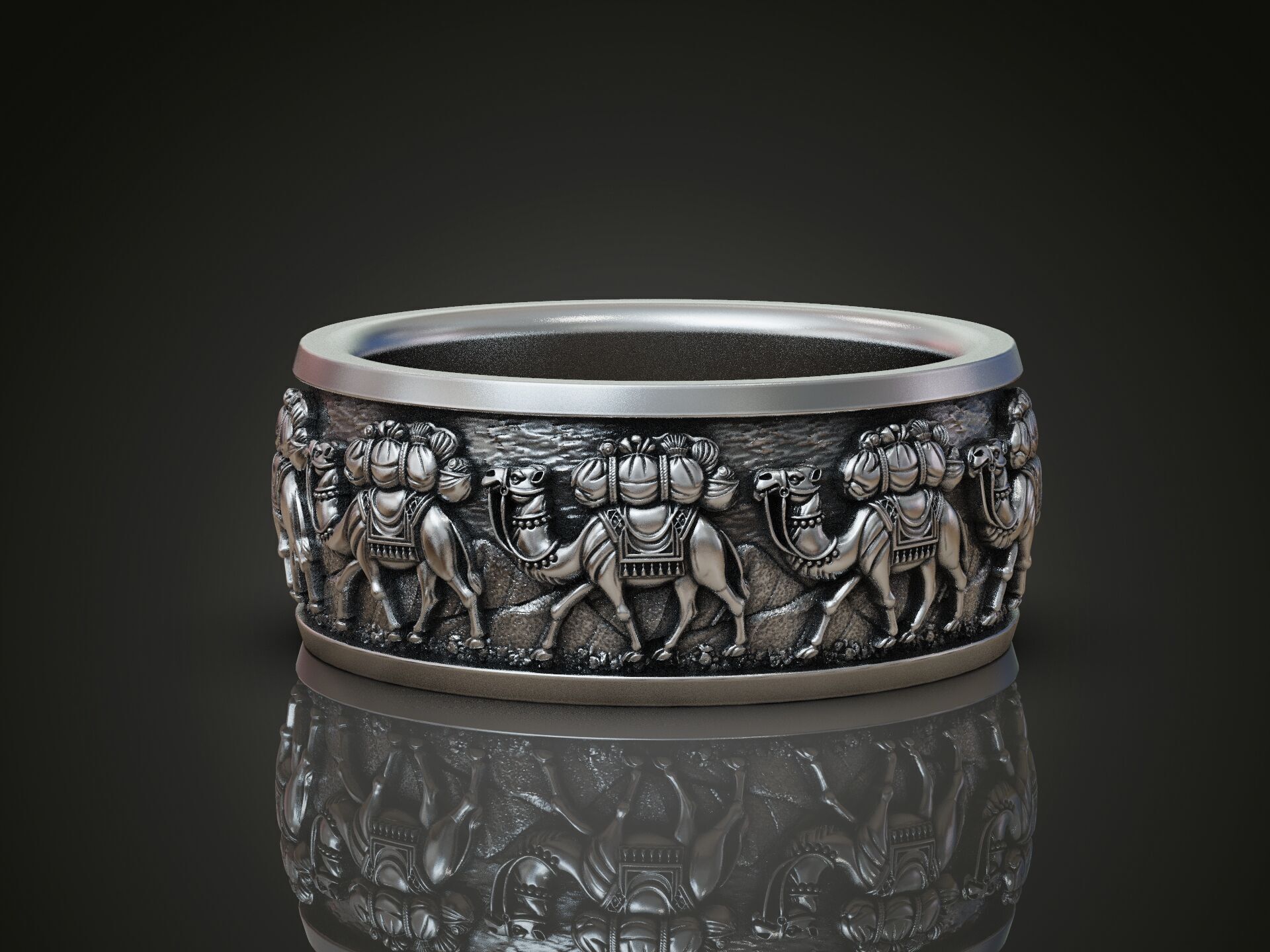 Camel Caravan Band Ring with Excellent Detailing 3D print model_2