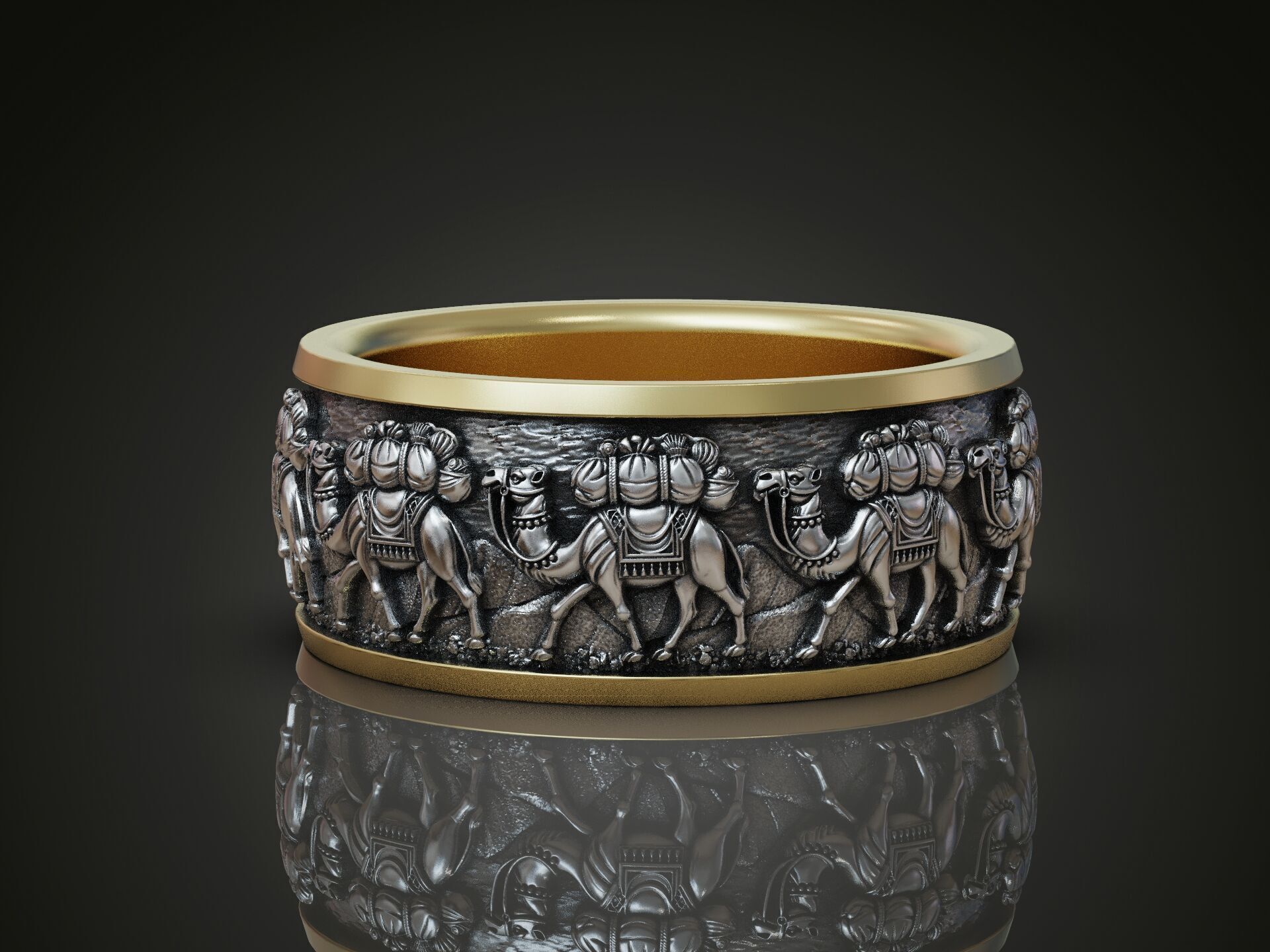 Camel Caravan Band Ring with Excellent Detailing 3D print model_1