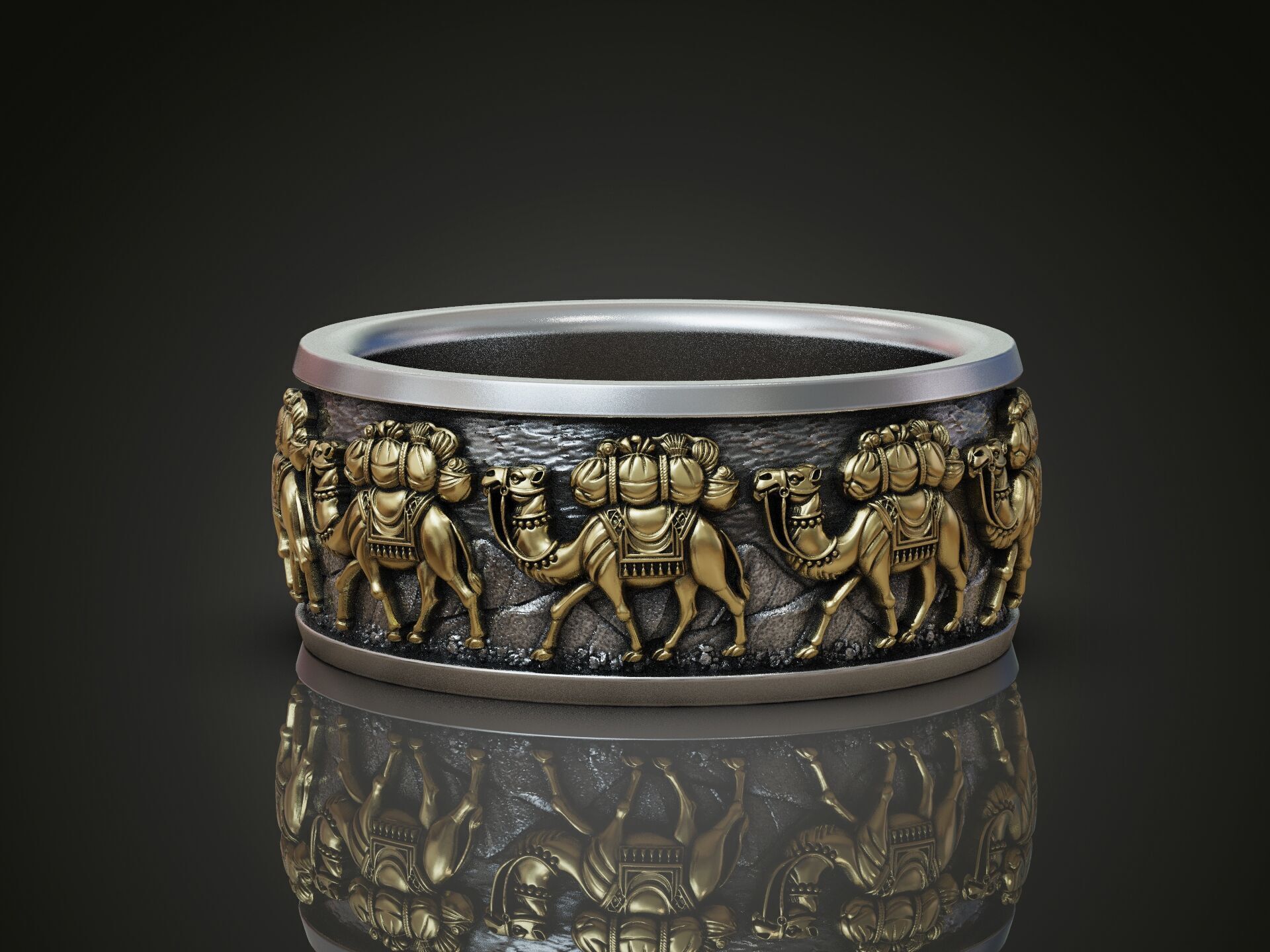 Camel Caravan Band Ring with Excellent Detailing 3D print model_3