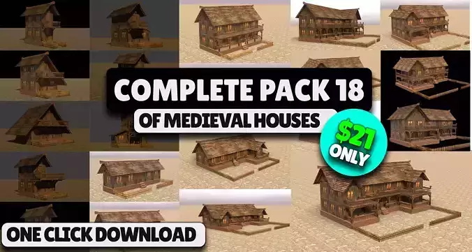 Detailed Low Poly Medieval Houses for Fantasy Village Scenes