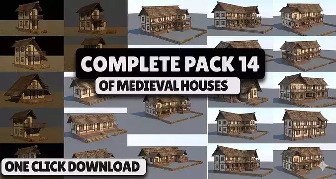 Complete Low Poly Medieval Housing Set for Fantasy Towns Low-poly 3D model