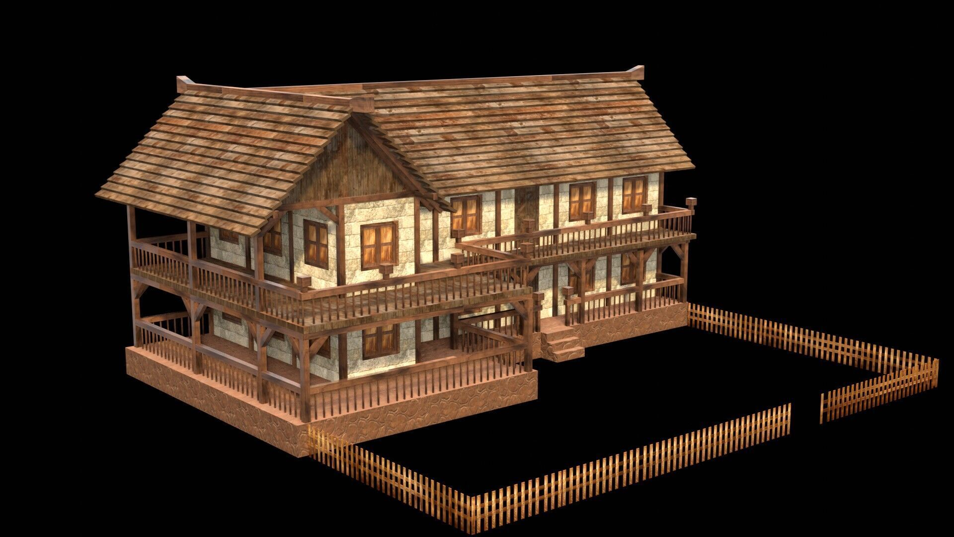 Complete Low Poly Medieval Housing Set for Fantasy Towns Low-poly 3D model_14