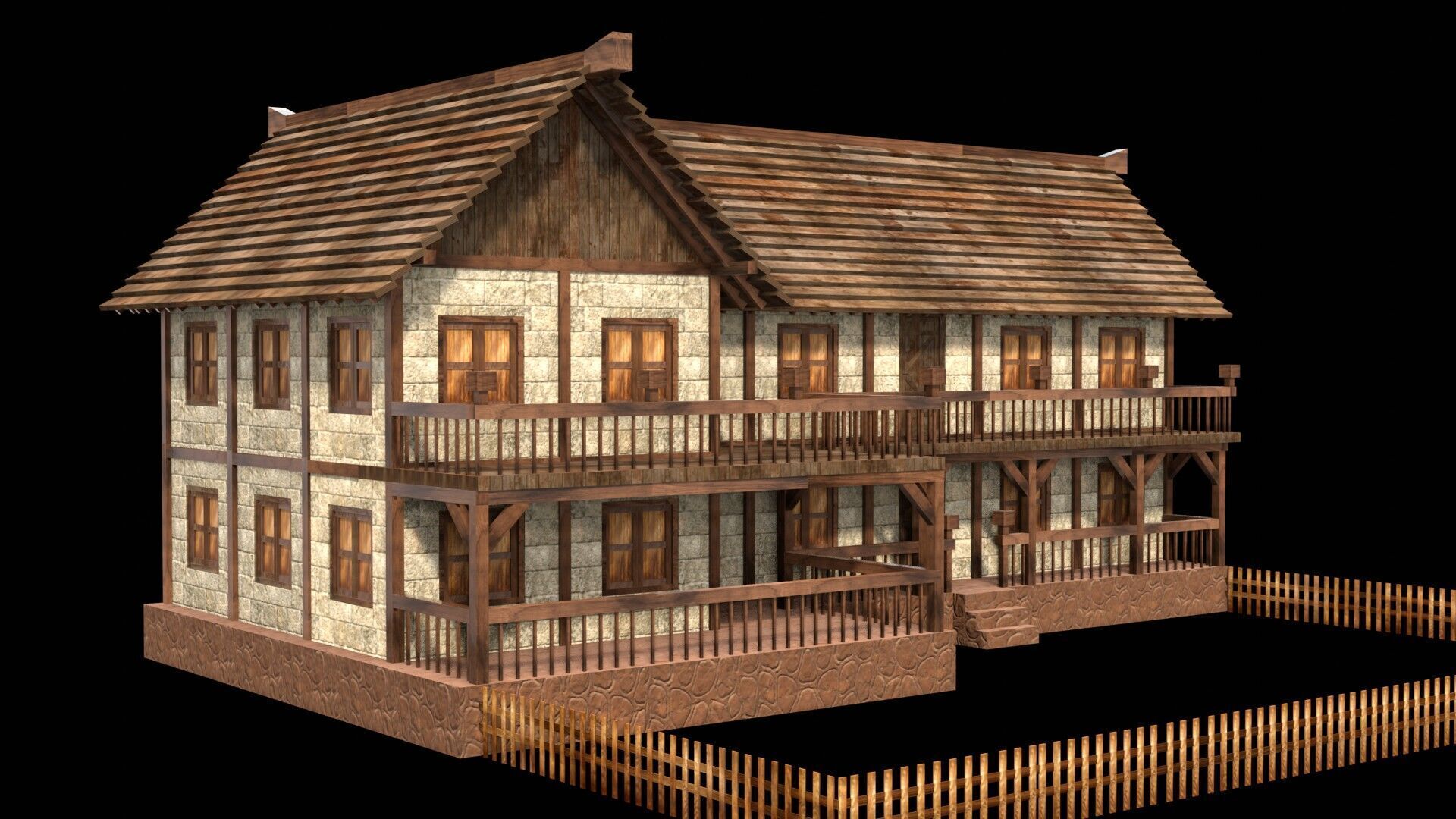 Complete Low Poly Medieval Housing Set for Fantasy Towns Low-poly 3D model_15