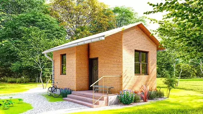 wood house Low-poly 3D model