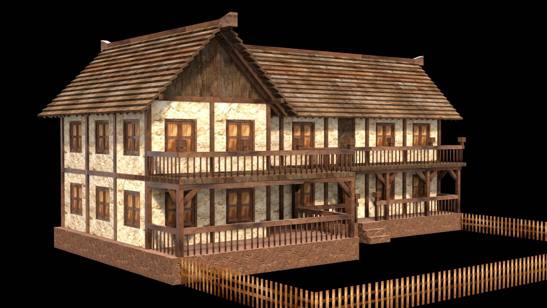 Authentic Low Poly Medieval House Pack for RPG Game Design Low-poly 3D model_15