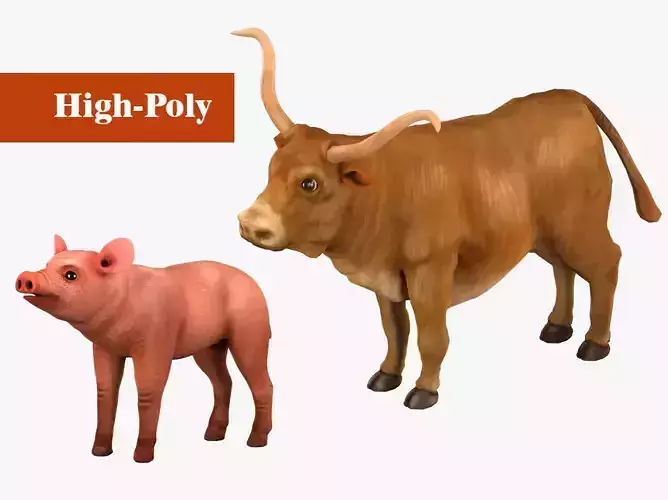 pig bull rig  high-poly  textured 3D Model Collection