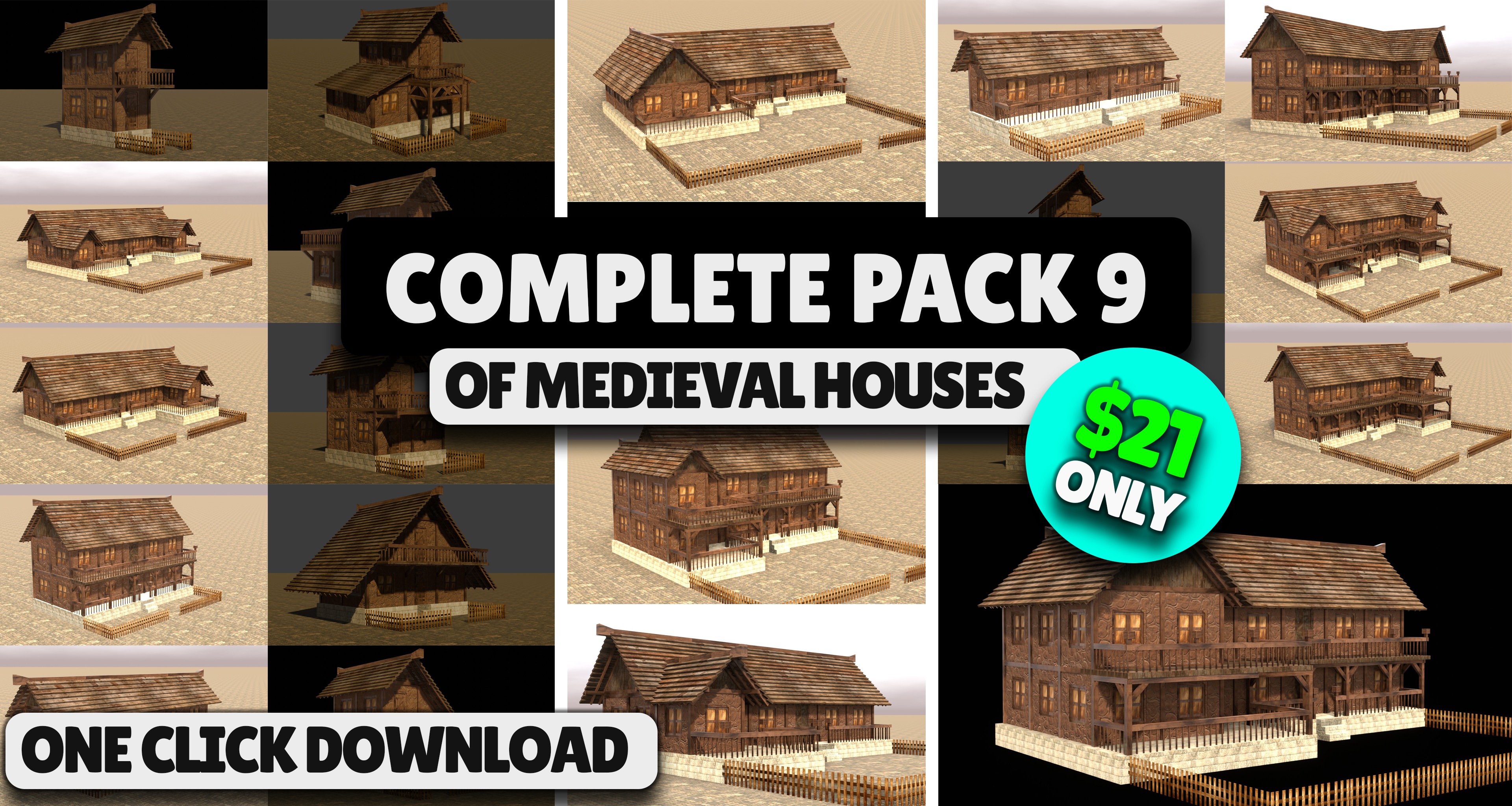 Ultimate Low Poly Medieval Village and House Pack 3D Game Design 3D Model Collection_9